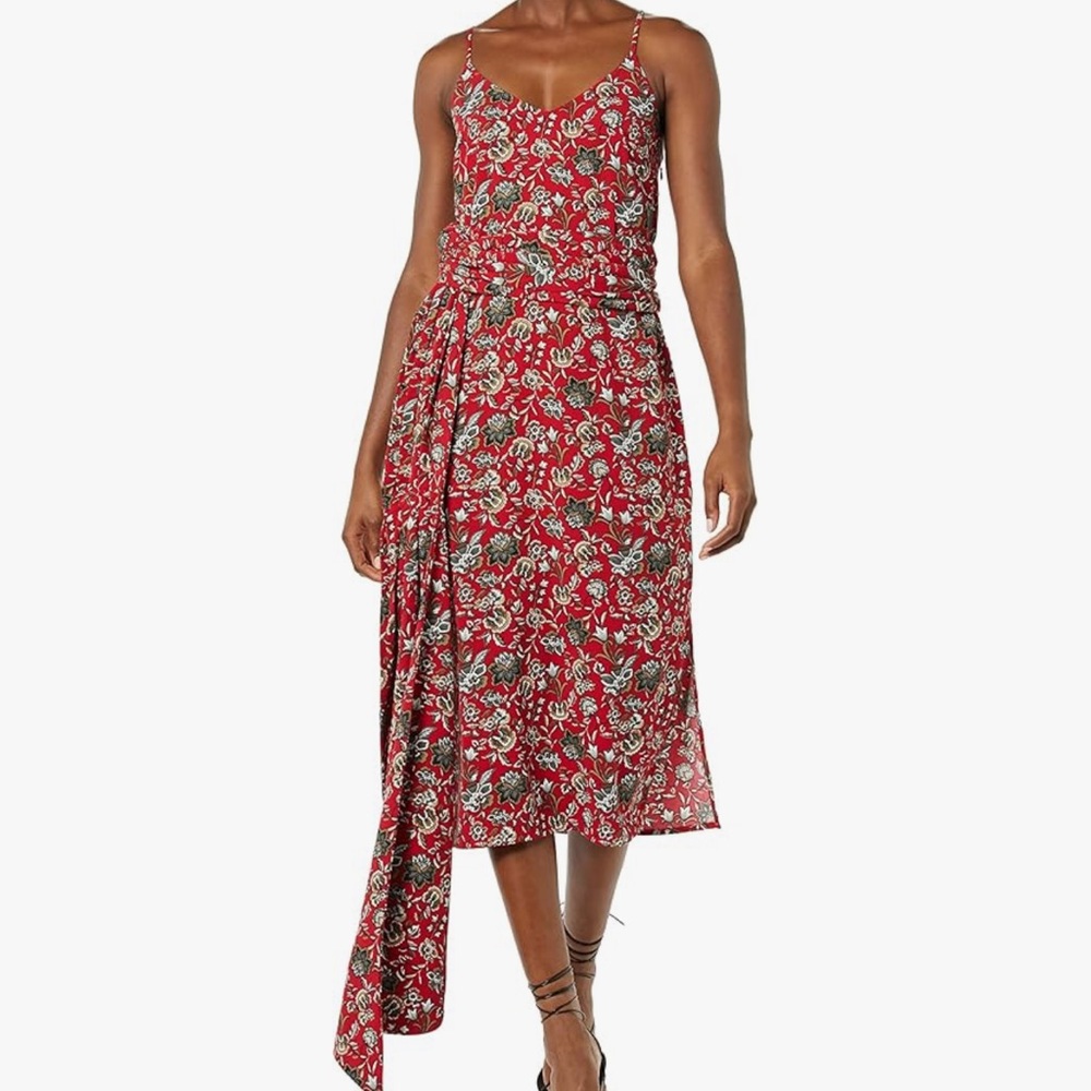 MAKING THE CUT Women's Standard Draped Shoulder Midi Dress - Red Floral